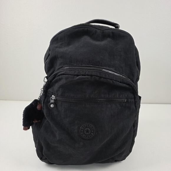 Kipling Mini Backpack Black Small Nylon Daypack Gorilla Keychain Zip Pockets - Picture 1 of 14